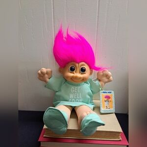 Vintage RUSS Trolls Doll with Neon Pink Hair and Mint "Get Well Soon" Outfit